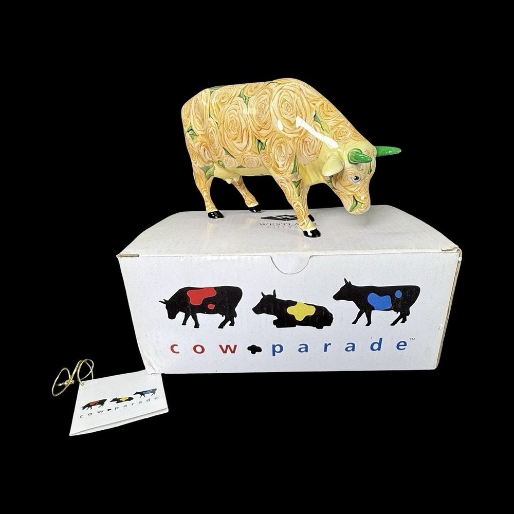 Cow Parade Yellow Rose Of Texas Figurine Westland Giftware #9165 Box/Tag